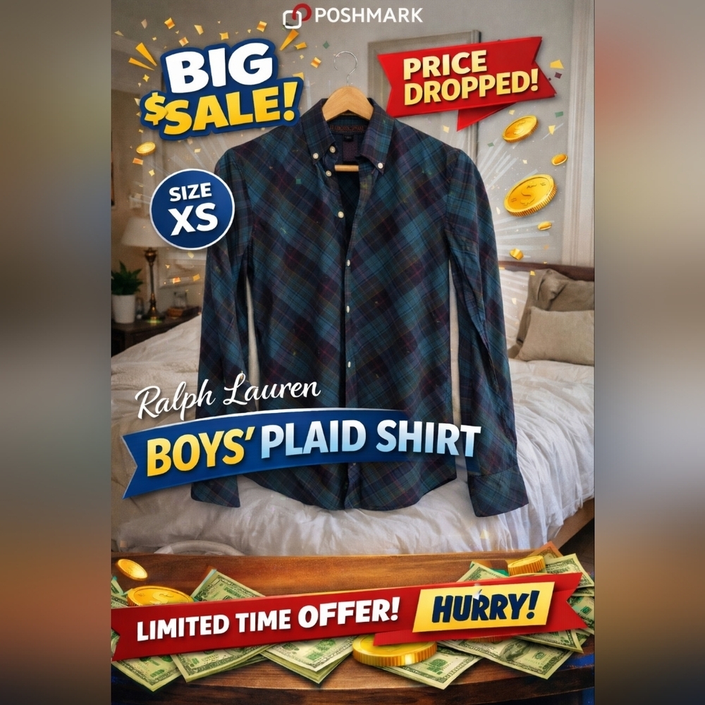 Ralph Lauren Boys XS Plaid Button Up Long Sleeve Shirt